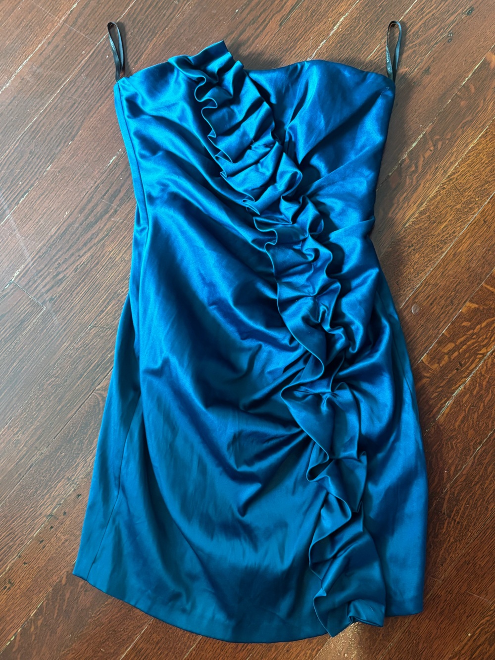 Gunne Sax Y2K Teal Liquid Satin Ruffle Cocktail Party Dress